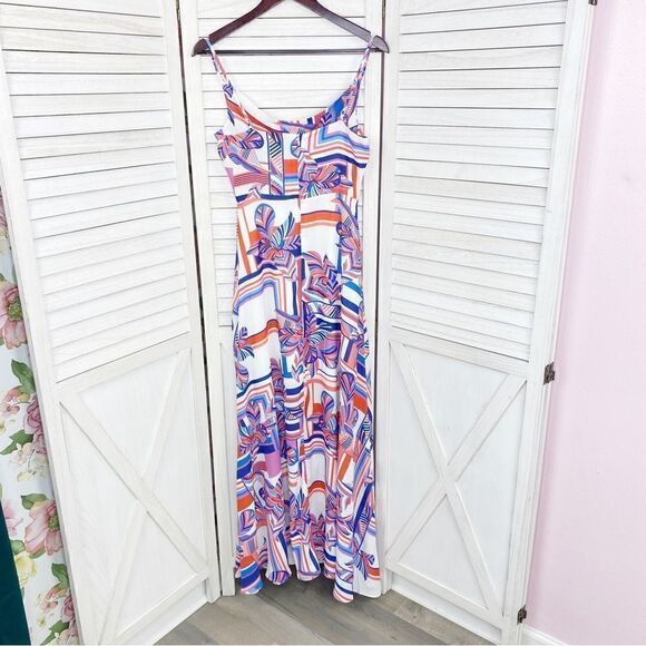 Foxiedox Kai Chiffon Maxi Dress Geometric Floral Stripe Multi Print XS - Picture 11 of 15